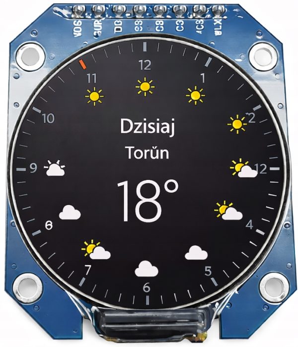 Moduł Okrągły wyświetlacz LCD IPS 1.28 cala 240×240 SPI GC9A01