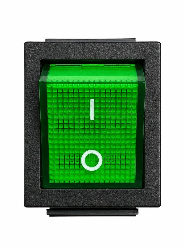 Przełącznik kołyskowy KCD4-202 podświetlany 16A 250V AC ON-OFF zielony